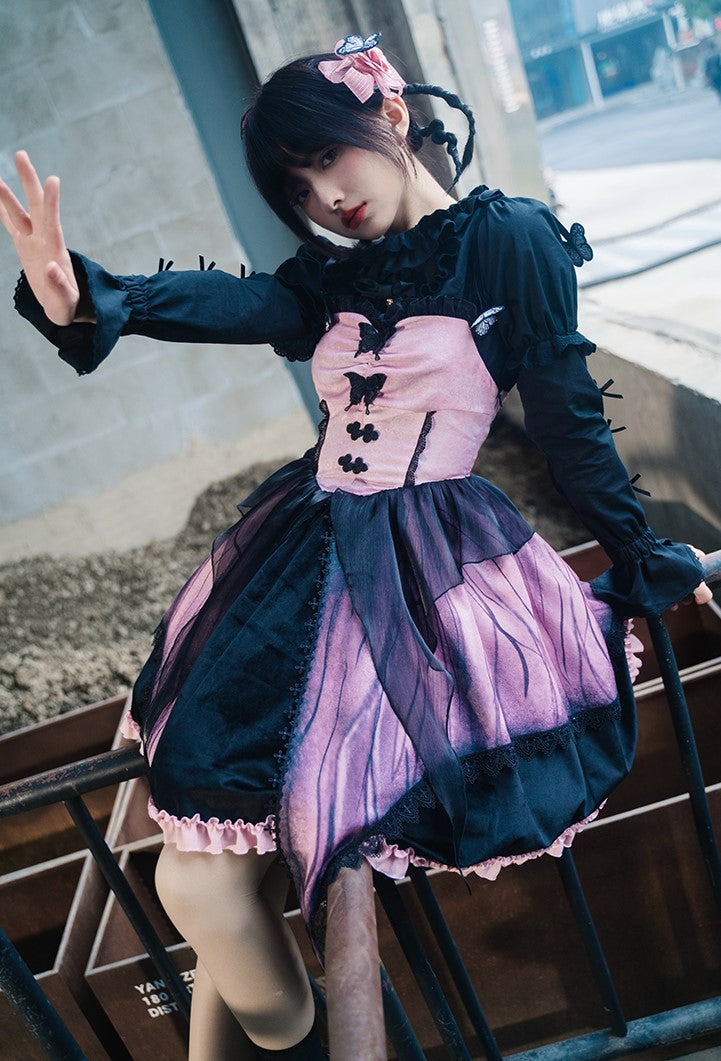 Universal Lolita Night Butterfly Dark Fairy Gothic Purple Black Emboidery Dress