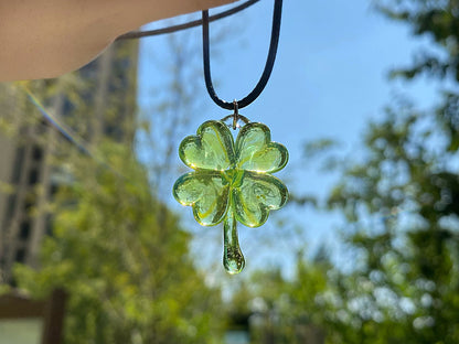 Crystal Transparent Lucky Fortune Four Leaf Clover Power Energy Necklace Pendant