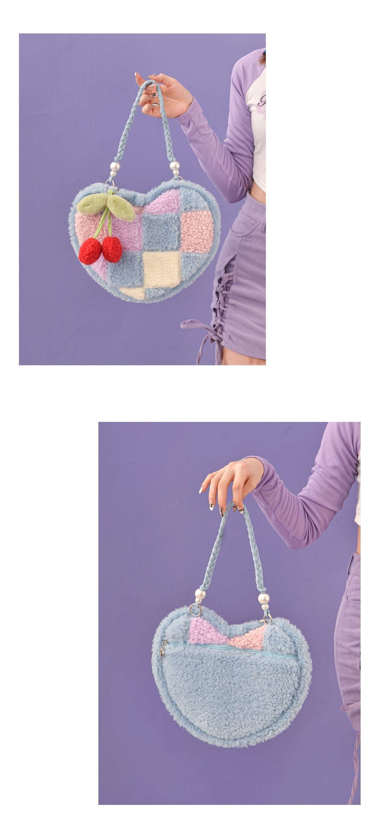 Cherry Cross Stitch Y2K Rainbow Blue & Purple Pastel Colorful Bag