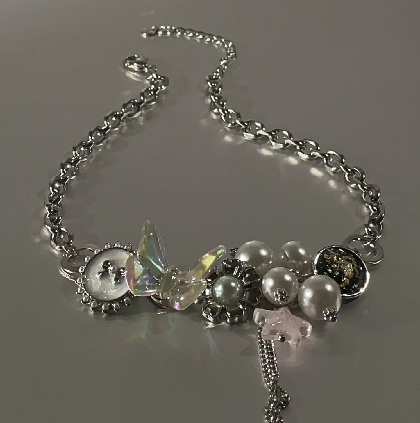 Pearl Colorful Butterfly Chain Pendant Necklace