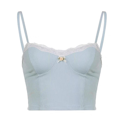 Coquette Lace Vintage Flower Rose Milk Blue Top Camisole