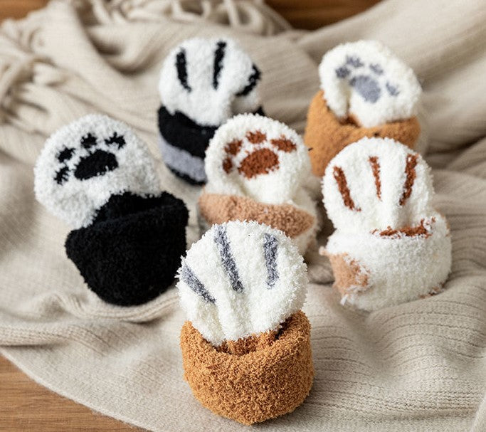 Cute Cat Paw Winter Warm Thick Plush Socks Set