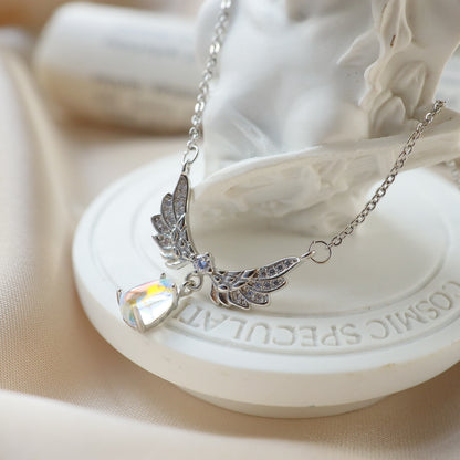 Exquisite Moonstone Angel Wings Pendant Necklace