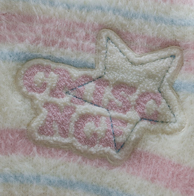 Sweet Pastel Stars Striped Pattern White Black Pink Blue Pullover Plush Sweaters