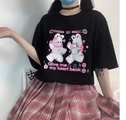 Give me my heart back Rabbit Black Pink Oversize T-shirt