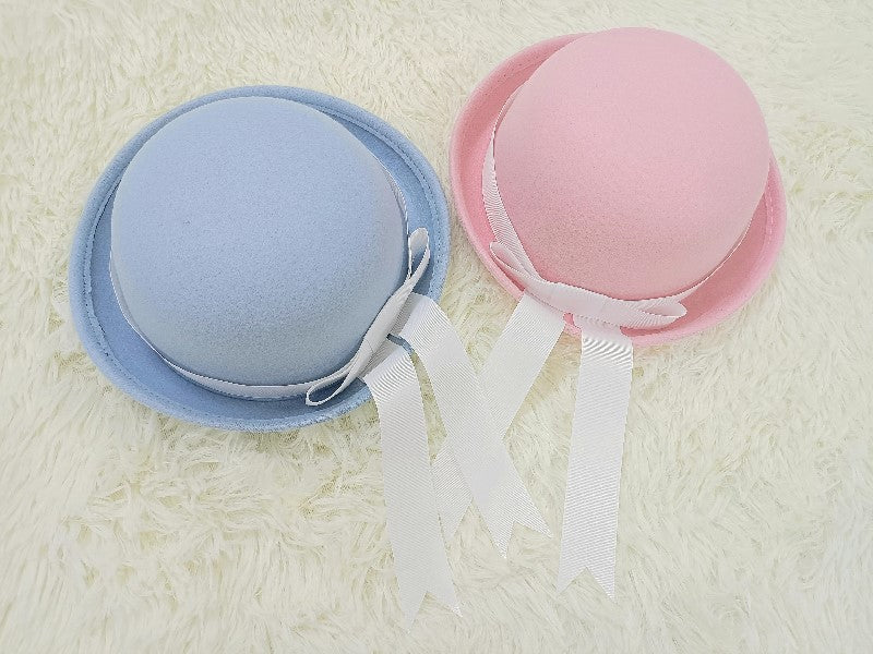 Pink & Blue Fresh White Ribbon Bowler Hat