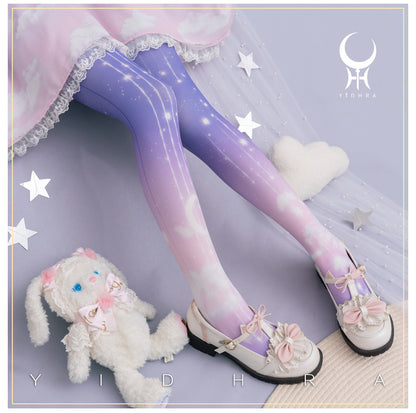 Cloud Moon Stars Dream Witch Blue Gray Pink Purple Stockings Pantyhose Garment