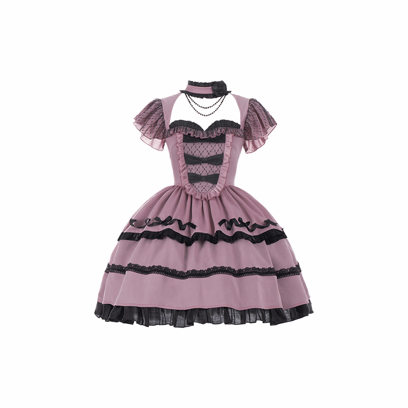 Coral Sea Purple Black Rose Regal Elegant Princess Lace Bow Dollcore Girl Dress