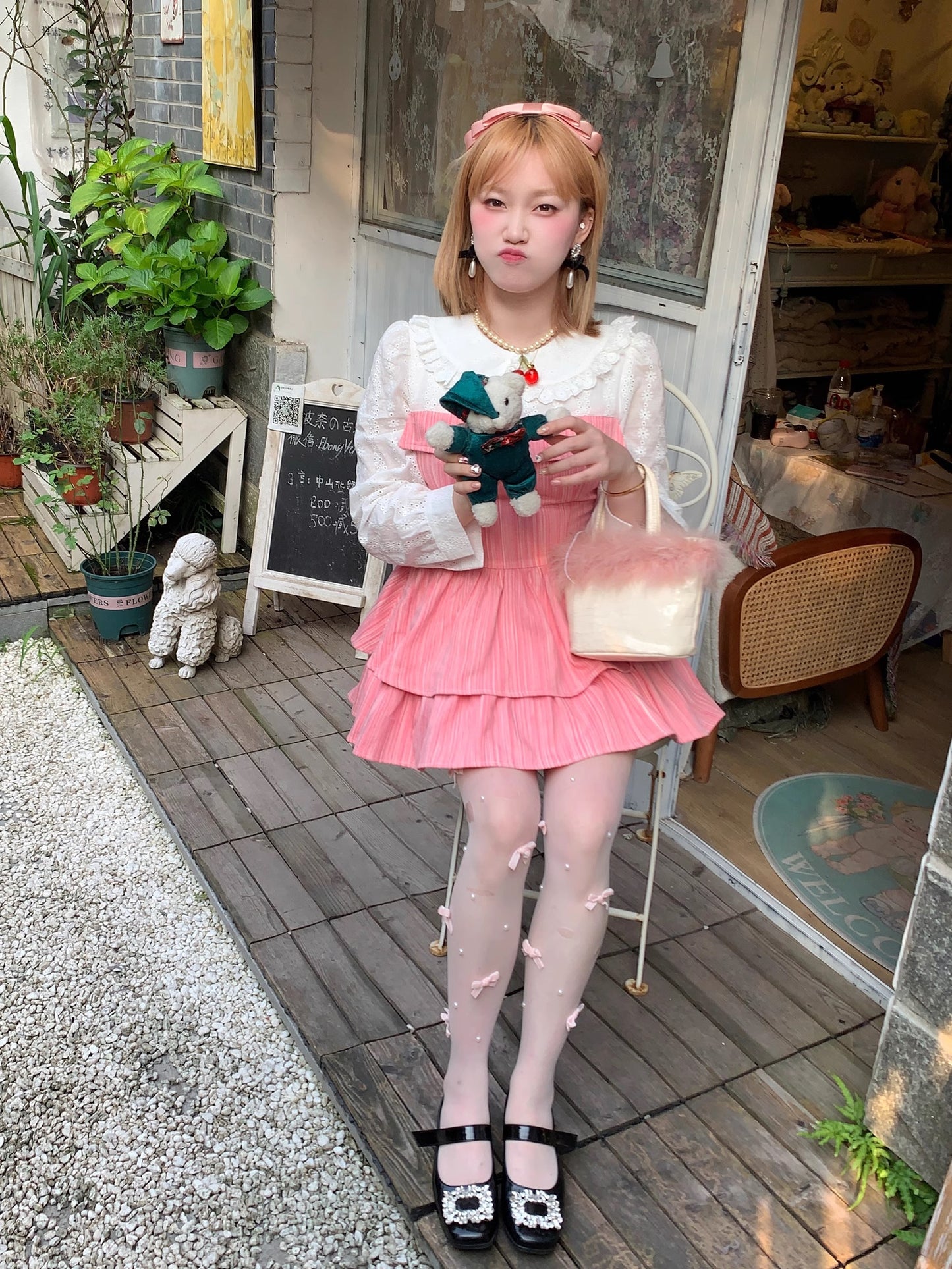 Picnic Girl Rose Pink Sweet Girl Dollcore Dress