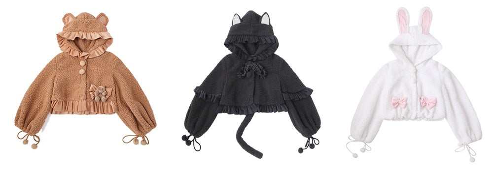 Royal Fairytale Cute Plush Rabbit Cat Teddy Bear Ears Jacket Coat