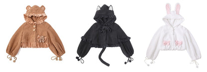 Royal Fairytale Cute Plush Rabbit Cat Teddy Bear Ears Jacket Coat