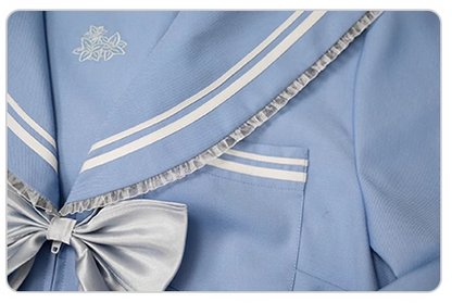 Plus Size Women Sky Blue Cute Japanese Student Sailor Uniform Seifuku Shirt & Skirt Two Piece Set