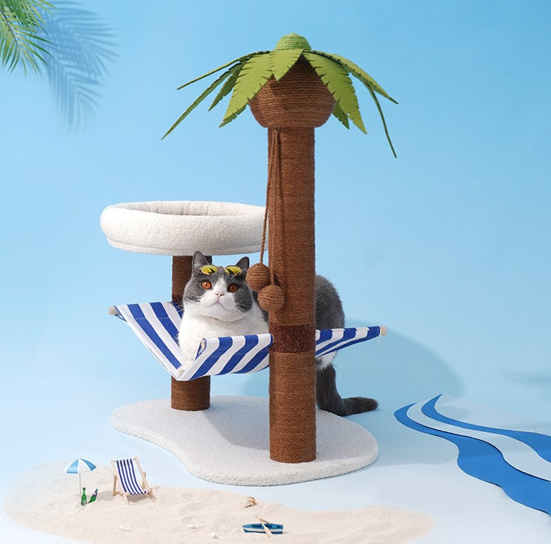 Coconut Tree Relax Beach Chair Cats Dogs Pets Beds Scratching Post Decor