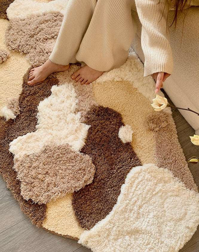 Brown Snow Beige Parisian Chic Neutral Classic Nature Soft Mat Moss Rugs Carpets Decor