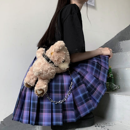 Mystery Dream Black Purple Plaid Pattern Japanese School Student Uniform Seifuku Mini Skirt