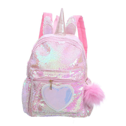 Japanese Aesthetic Laser Holographic Harajuku Love Heart Unicorn Horn Rainbow Gradient Colorful School Bag Backpack