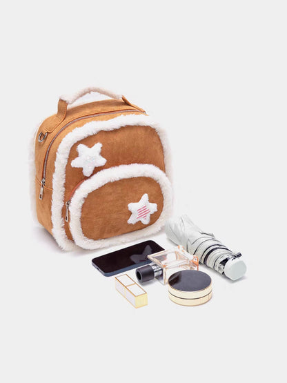 Y2K Brown Plush Fluff Star Bag Backpack