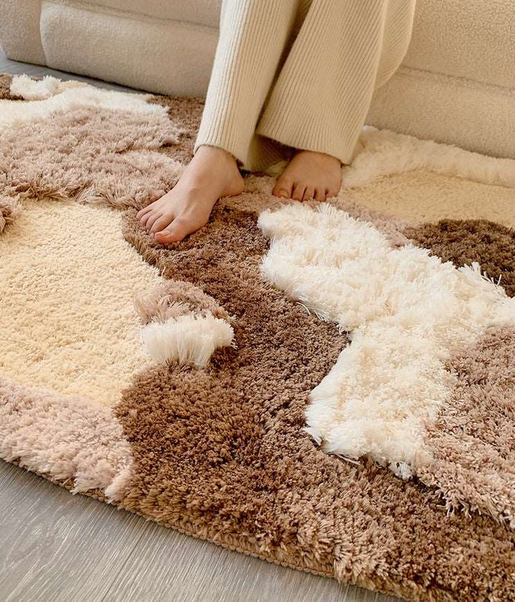 Brown Snow Beige Parisian Neutral Classic Nature Soft Mat Moss Rugs Carpets Decor