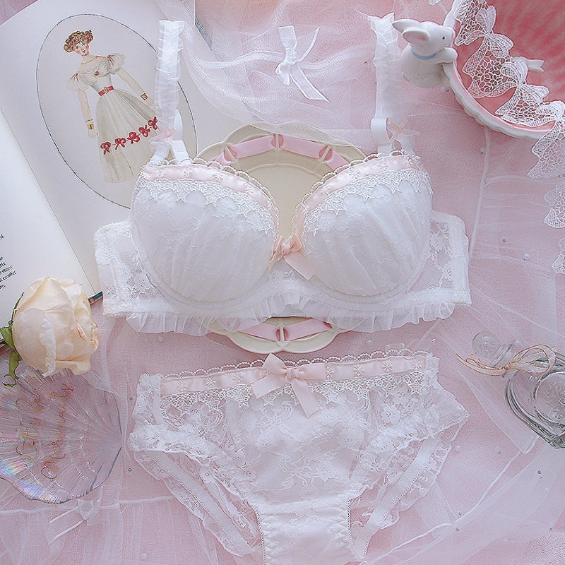 Lace Pink White Bow Star Underwear Lingerie Set