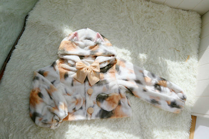 Japanese Cute Colorful Kawaii White Black Calico Gray Cat Thick Warm Plush Rabbit Fur Winter Coats Jackets