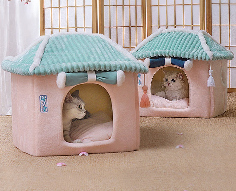 Japanese Sakura Snow Wind Four Seasons Villa Cats Dogs Pets Beds Nests