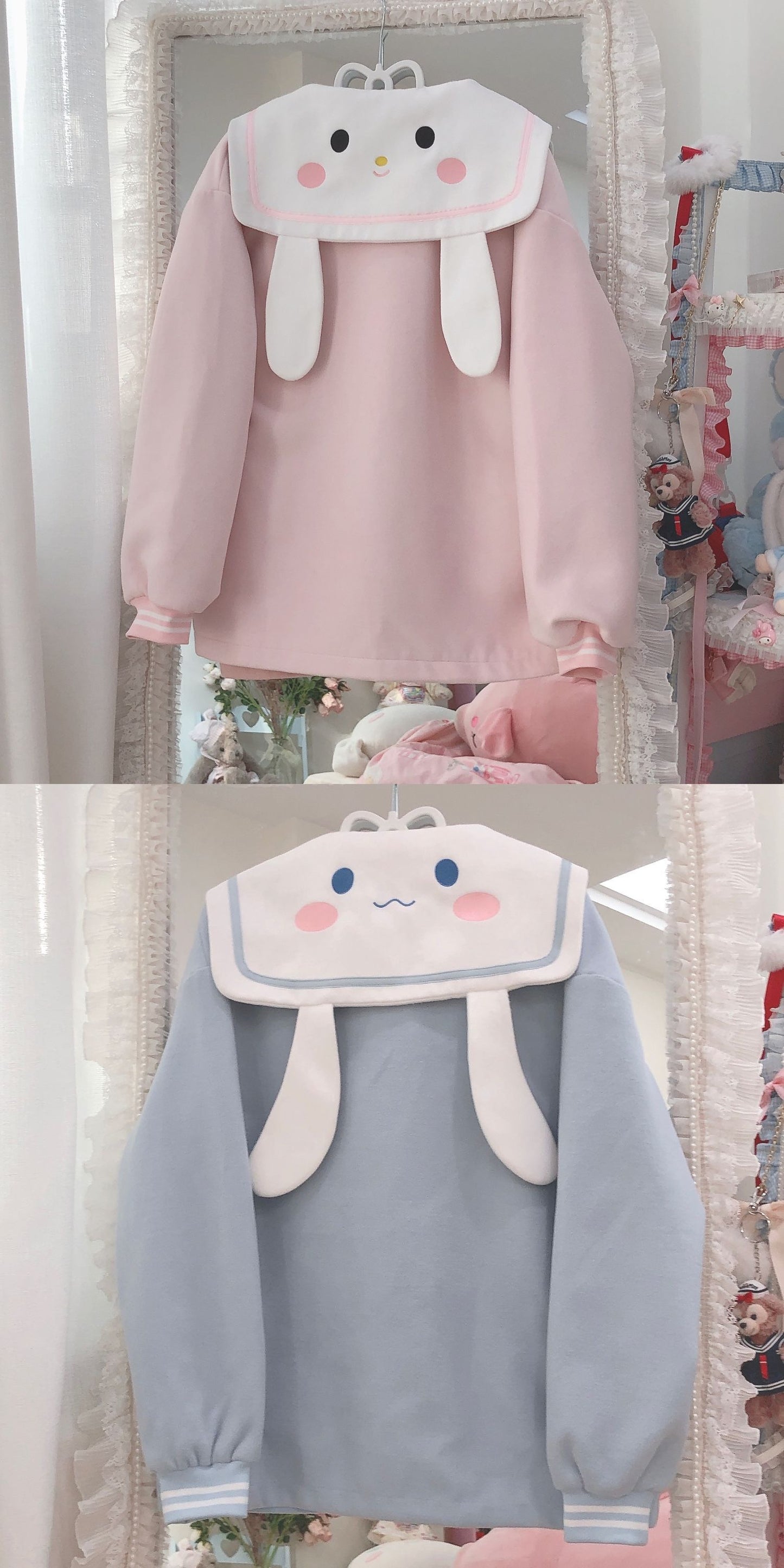 Pastel Pink Blue Melody Cinnamon Dog Sailor Collar Horn Buttons Winter Duffle Coat