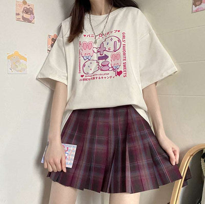 Bunny Lolipop E-girl Y2K Print Oversize T-shirt Tees Top