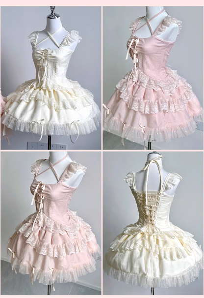 Sweet Fragrance French Balletcore Girl White Pink Coquette Elegant Dress