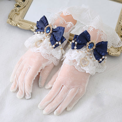 Elegant Pretty Lace Bow Diamond Gemstone Gloves