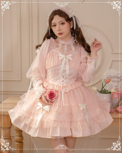 Love Overture Black Pink Bow Princess Strap Dress & Long Sleeve Dress