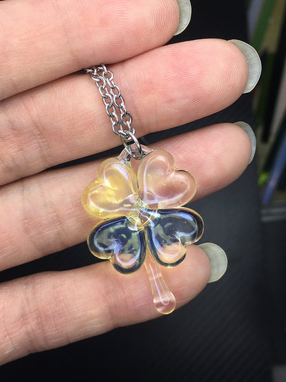 Crystal Transparent Lucky Fortune Four Leaf Clover Power Energy Necklace Pendant