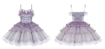Trace the Stars Purple Lilac Lace Embroidery Sweet Girl Women Ballet Dress