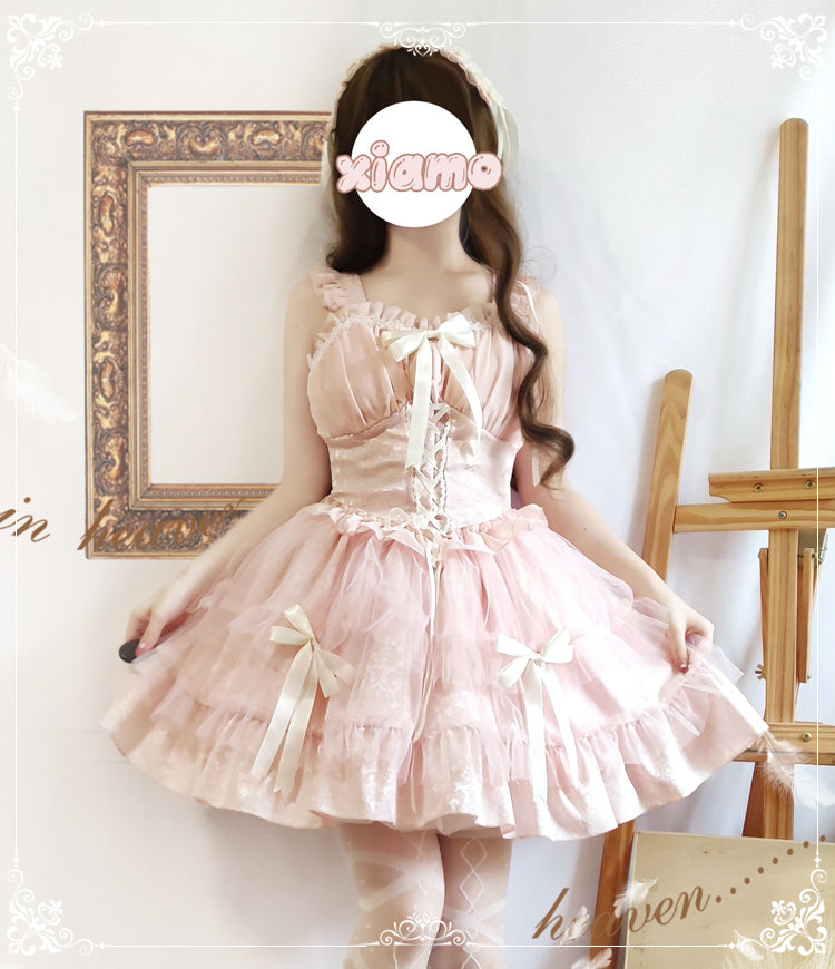 Love Overture Black Pink Bow Princess Strap Dress & Long Sleeve Dress