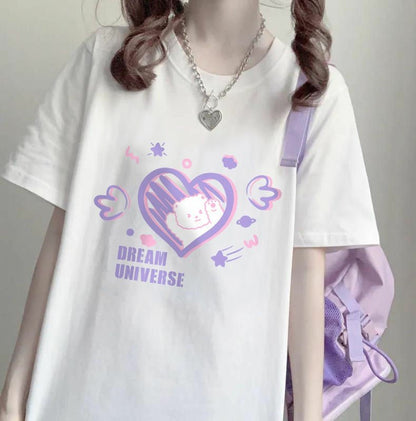 Bear Dream Universe Black White Purple Cotton Oversize T-shirt