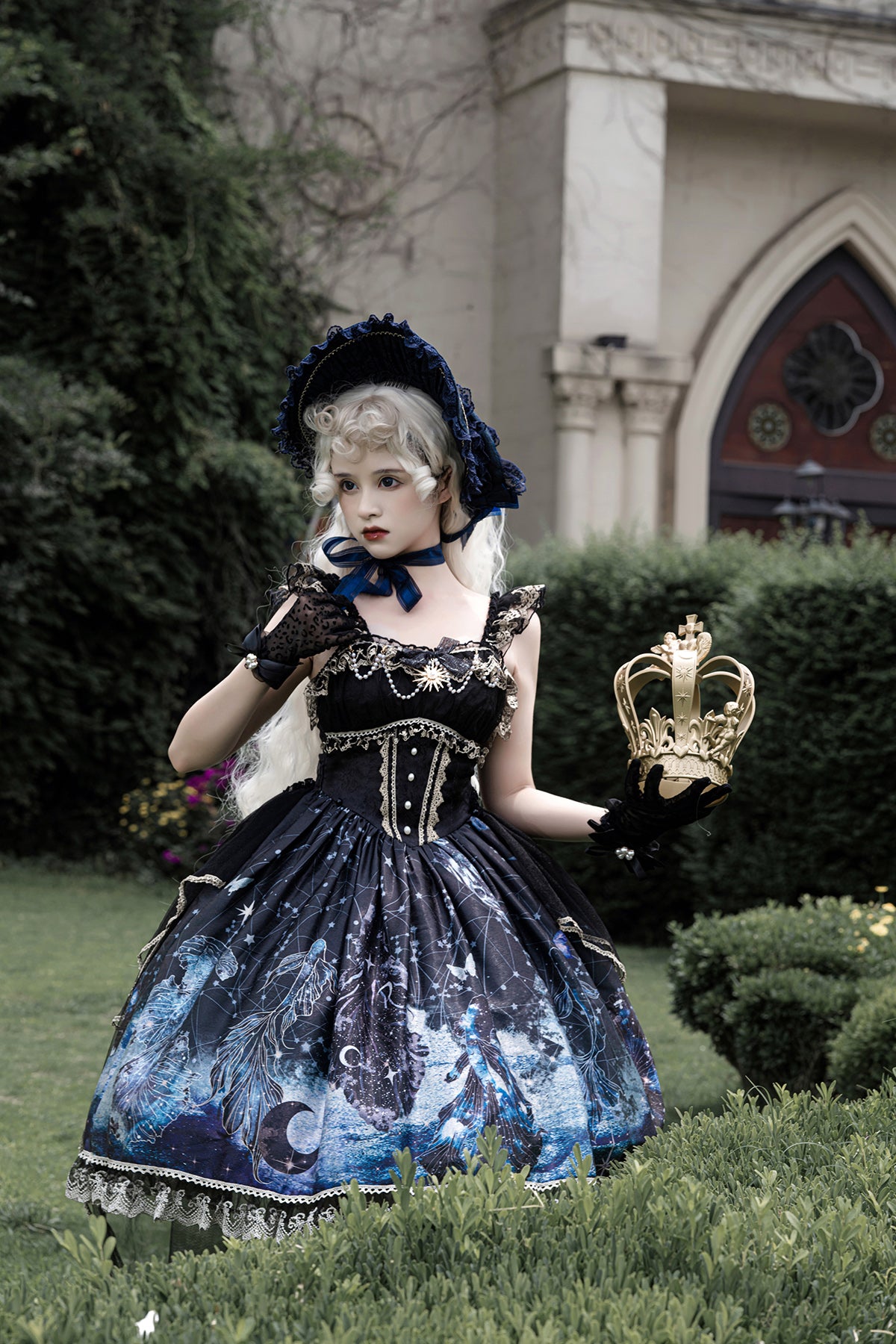 Dark Witch Starry Sky Sun Blue Black Gold Elegant Princess Strap Dress