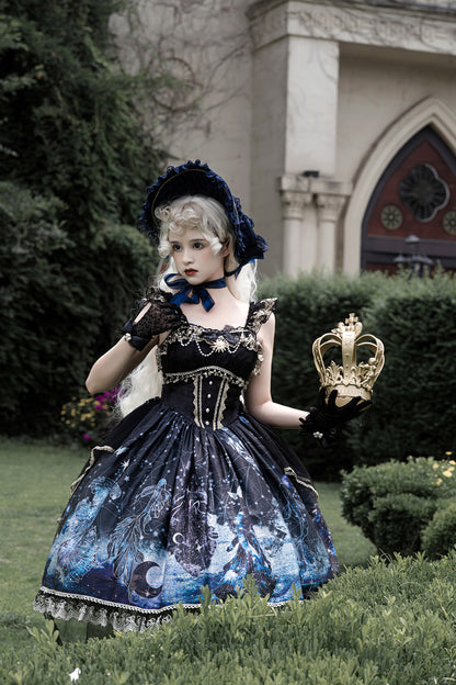 Dark Witch Starry Sky Sun Blue Black Gold Elegant Princess Strap Dress