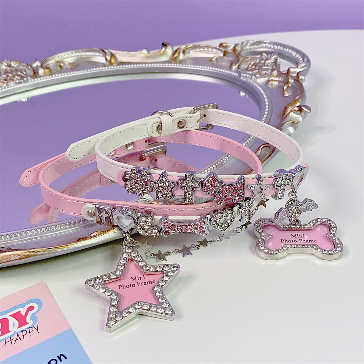 Diamond Cross Pink White Star Heart Bone Y2K Hot Girl Choker Necklaces