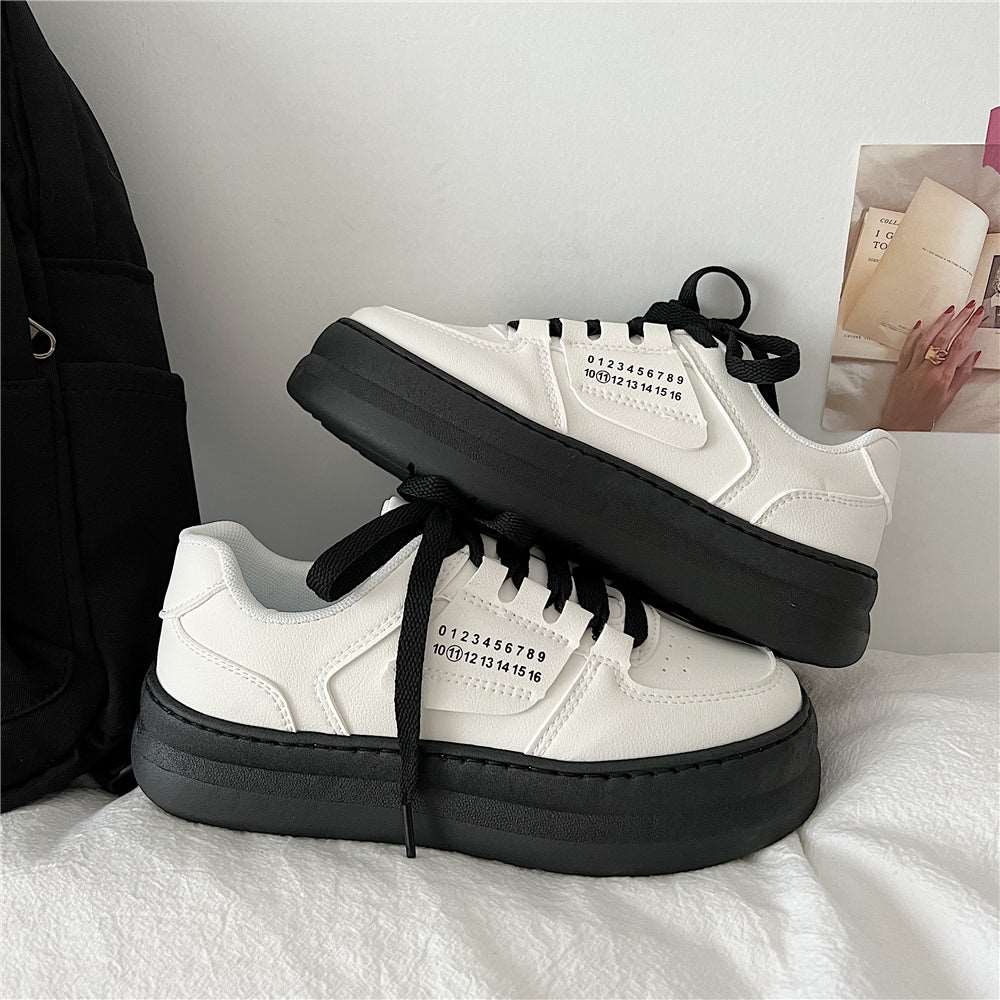 Korean Women Style Trendy Cool Black & White High Heel Wedges Thick Sole Sneakers Running Shoes