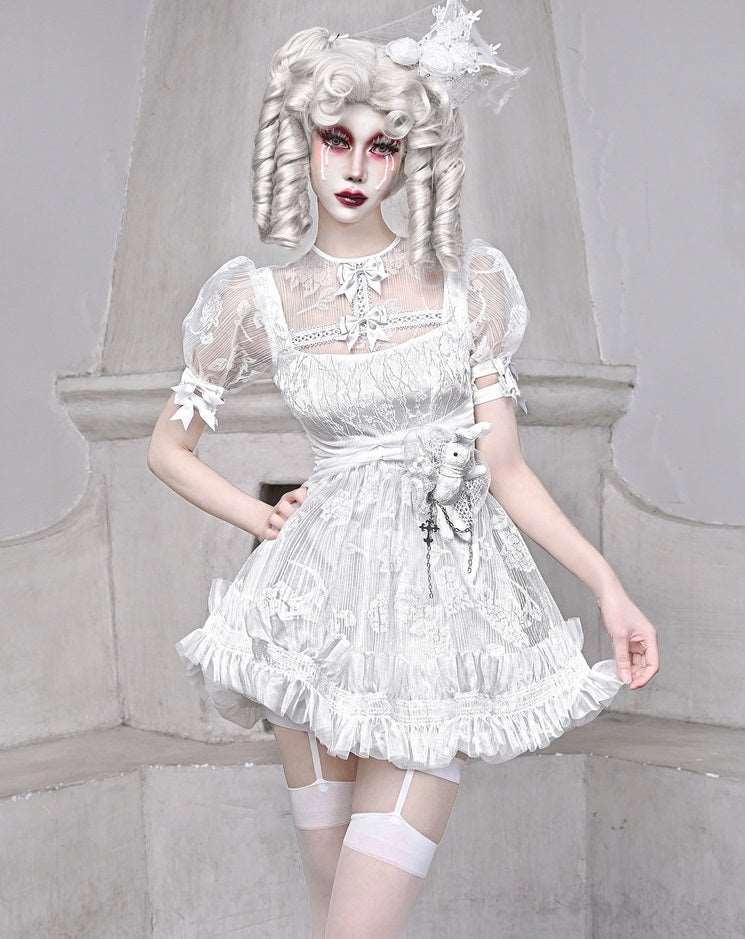 Blood Supply The White Doll Goth Bunny Chiffon High Waist Puff Sleeve Dress