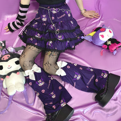 Y2K Harajuku Dark Purple Devil Punk Rock Girl Gathered Elastic Short Mini Skirt