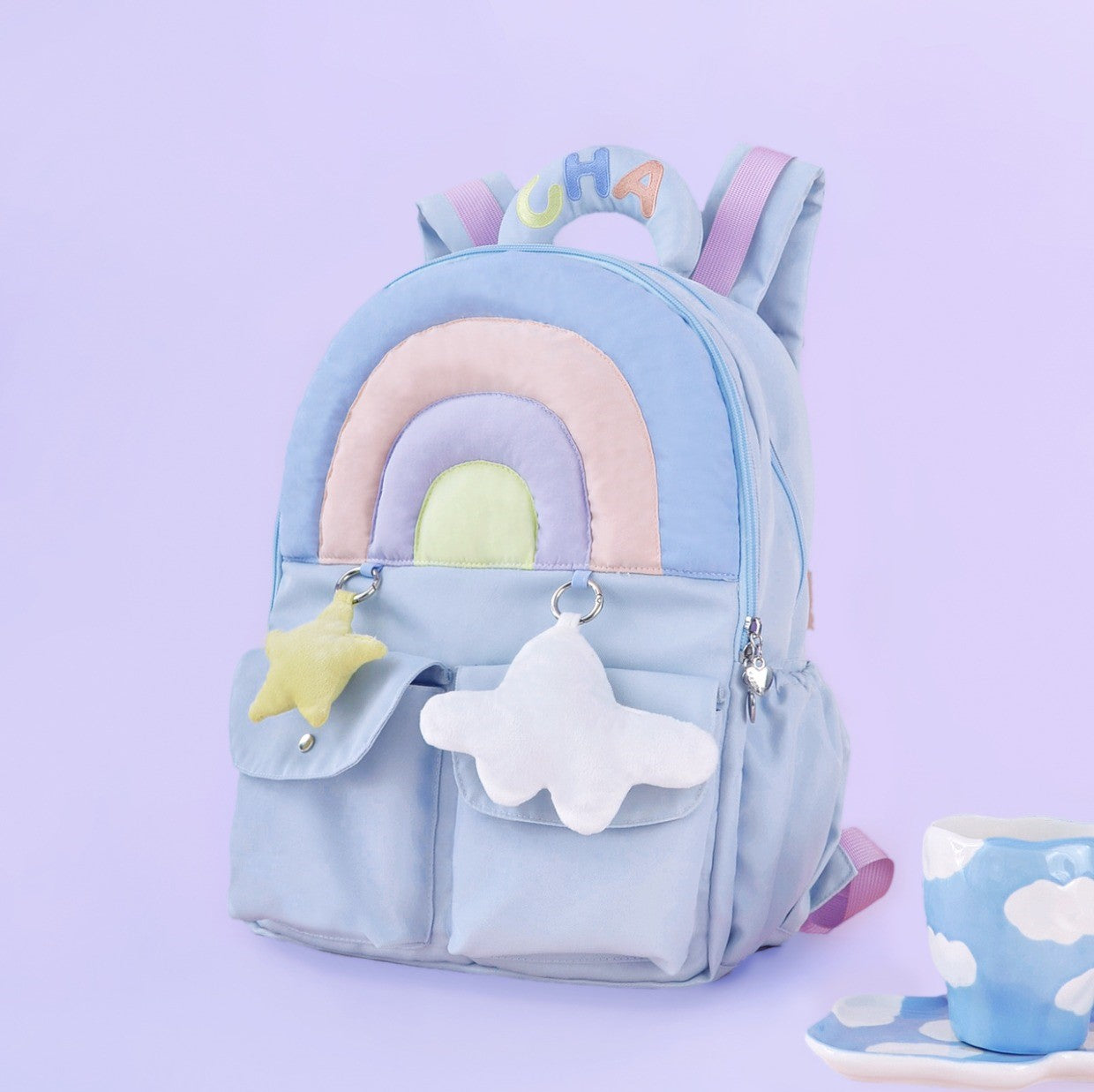 Rainbow Pastel Colorful Blue Purple Star Cloud Cute Y2K Bag Backpack