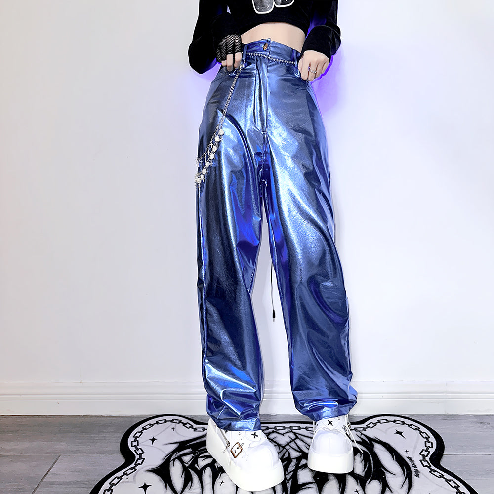 Y2K Hot Cool Girls Laser Holographic Metalic Trousers Pants