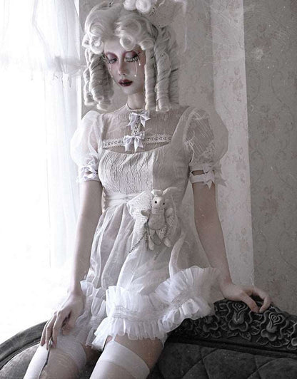 Blood Supply The White Doll Goth Bunny Chiffon High Waist Puff Sleeve Dress