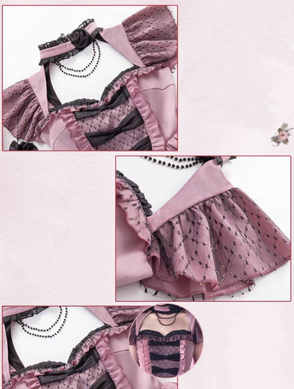 Coral Sea Purple Black Rose Regal Elegant Princess Lace Bow Dollcore Girl Dress