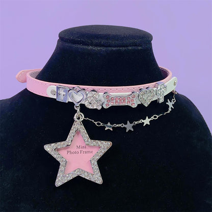 Diamond Cross Pink White Star Heart Bone Y2K Hot Girl Choker Necklaces