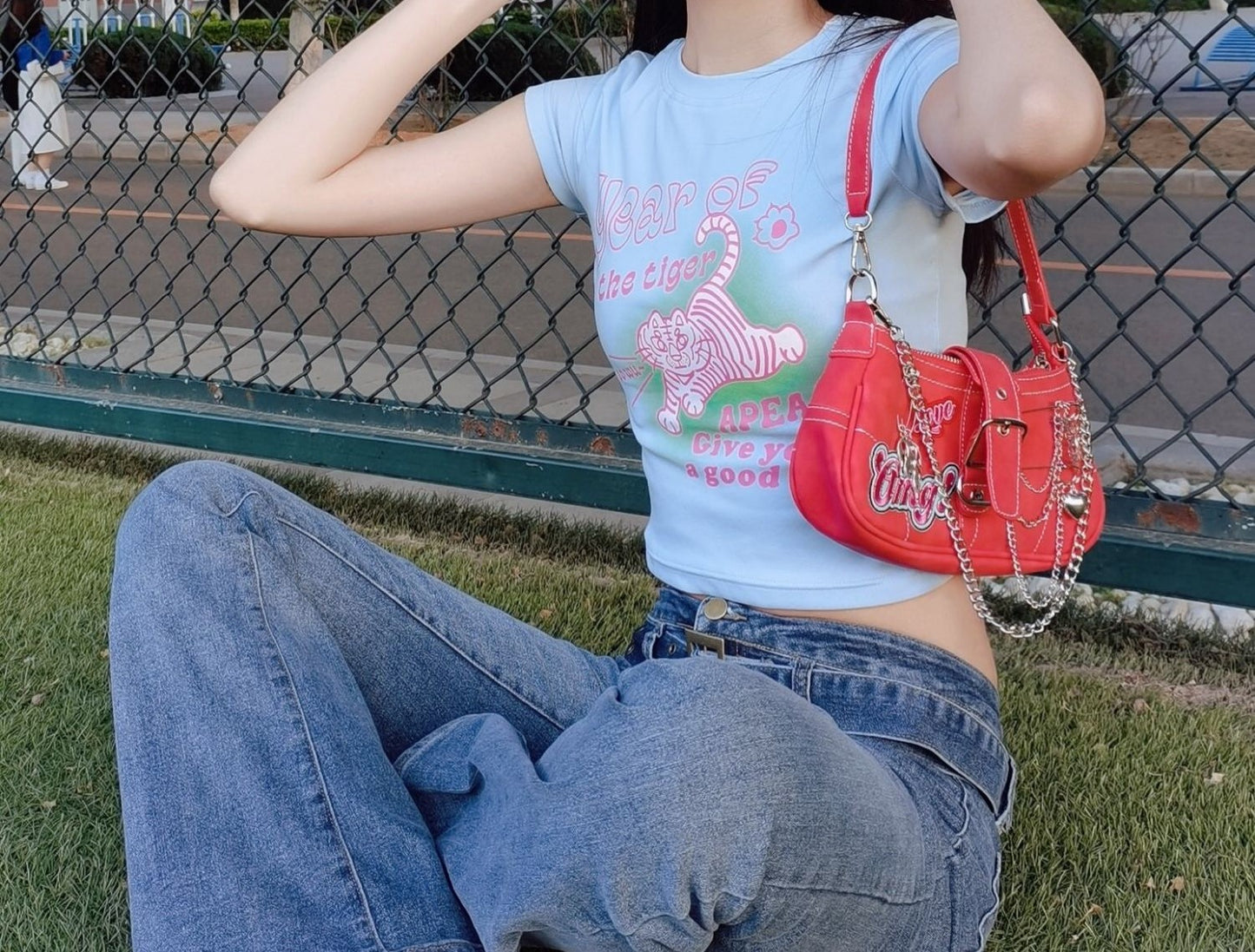 Y2K Sweet & Cool Pink Red Metal Chains Messenger Bag