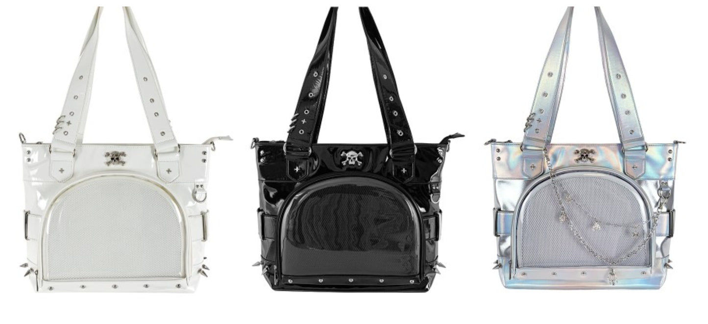 Gothic Black White Silver Holographic Skull Chains Messenger Bag