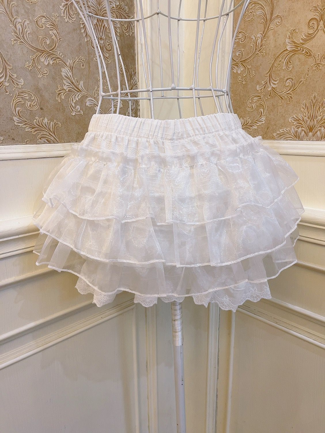 Sweetheart Princess Bow Layered Ruffled White Pink Gathered Short Skirt