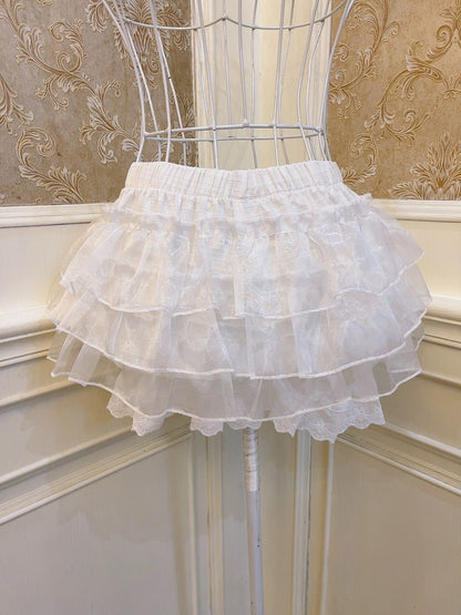 Sweetheart Princess Bow Layered Ruffled White Pink Gathered Short Skirt