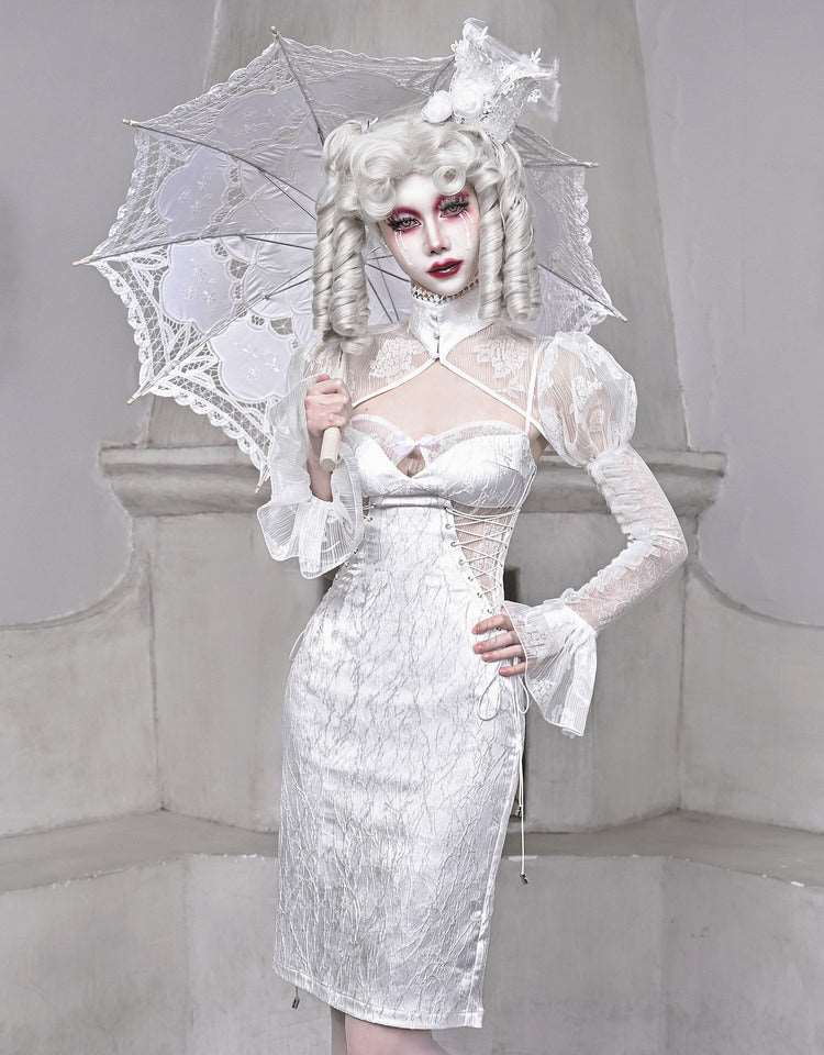 Blood Supply The White Doll Goth Jacquard Lace Fitted Dress